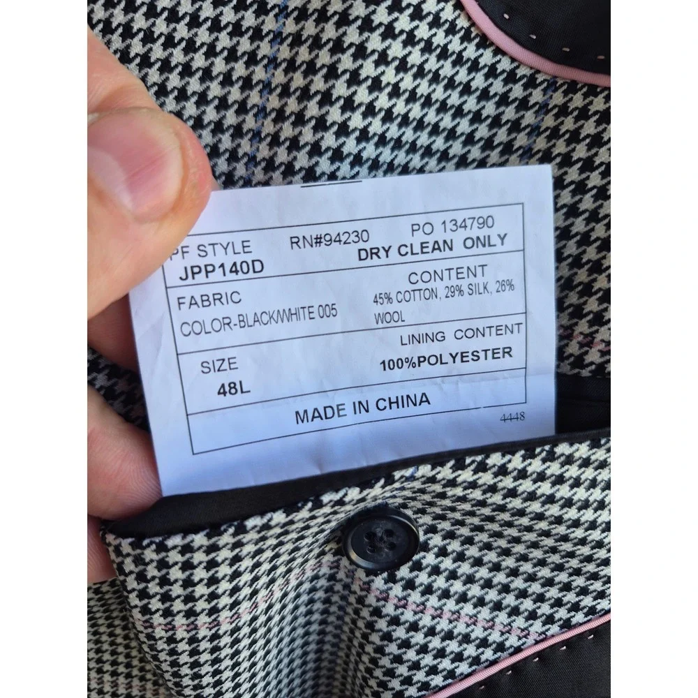 Paul Fredrick Mens 48L Double Breasted Blazer Houndstooth Silk Wool Sport Coat